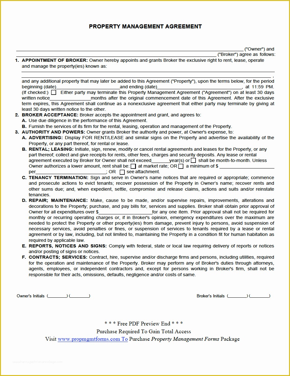 Property Management Agreement Template Free Of Property Management forms
