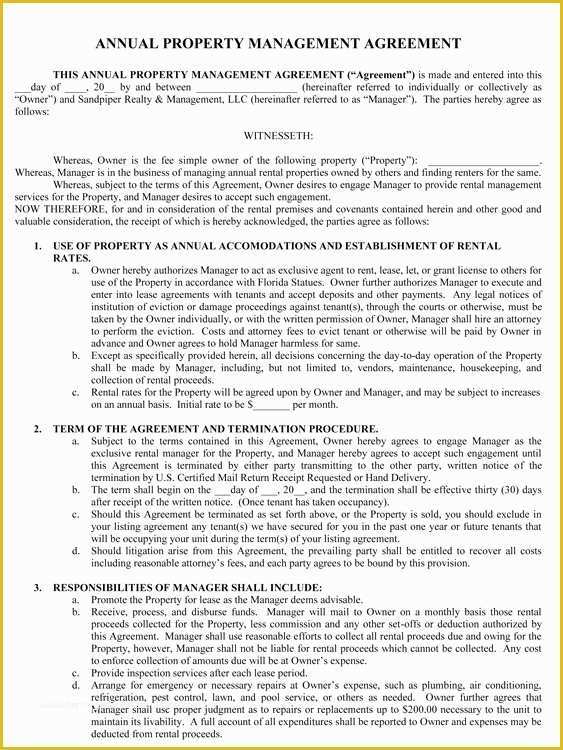 Property Management Agreement Template Free Of Sample Management Agreement
