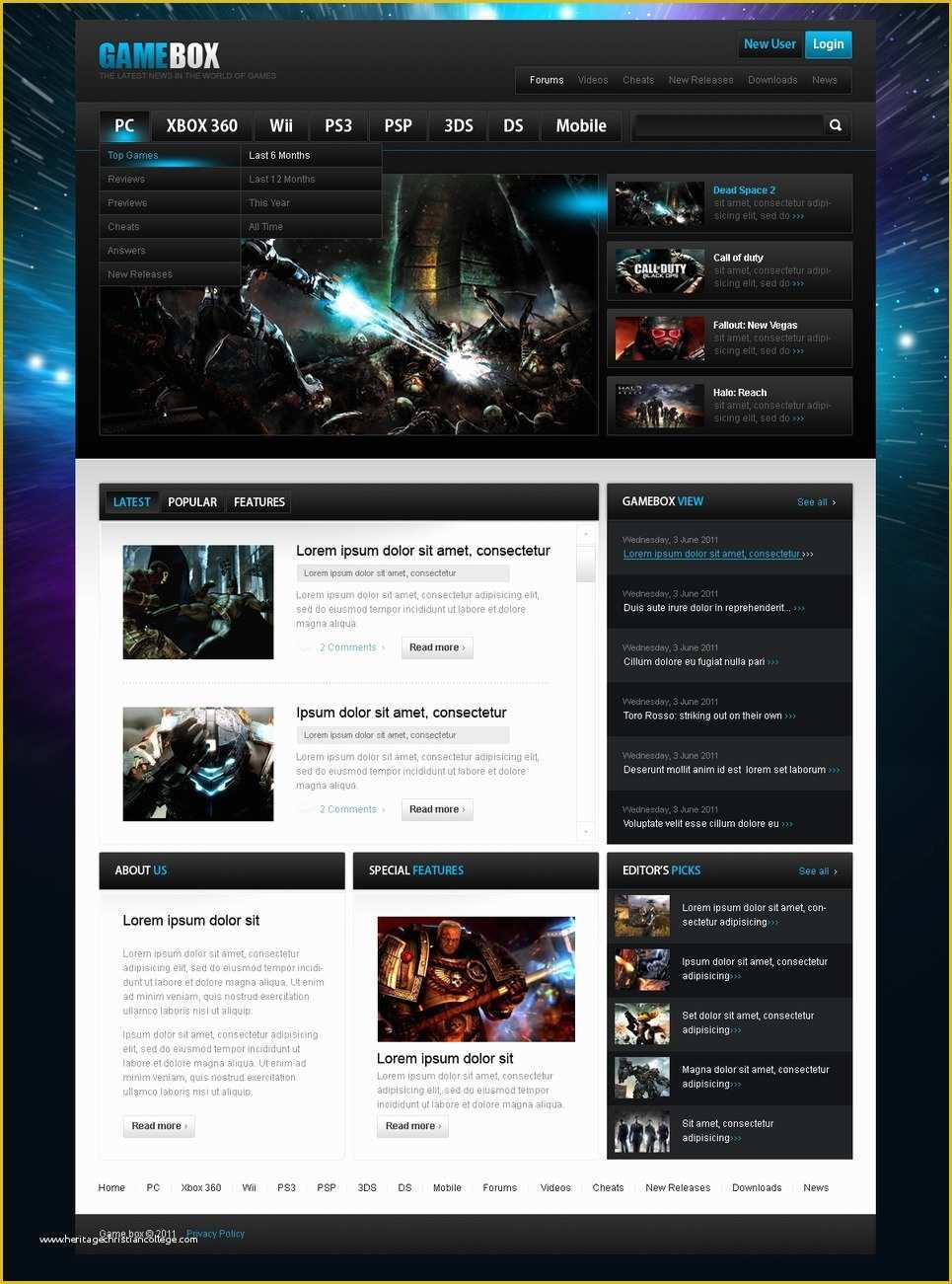 Psd Templates Free Download Of Game Portal Psd Template