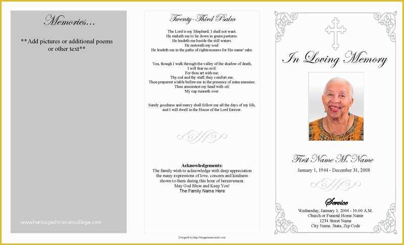 Publisher Funeral Program Template Free Of Grey ornate Cross Trifold Funeral Program Template