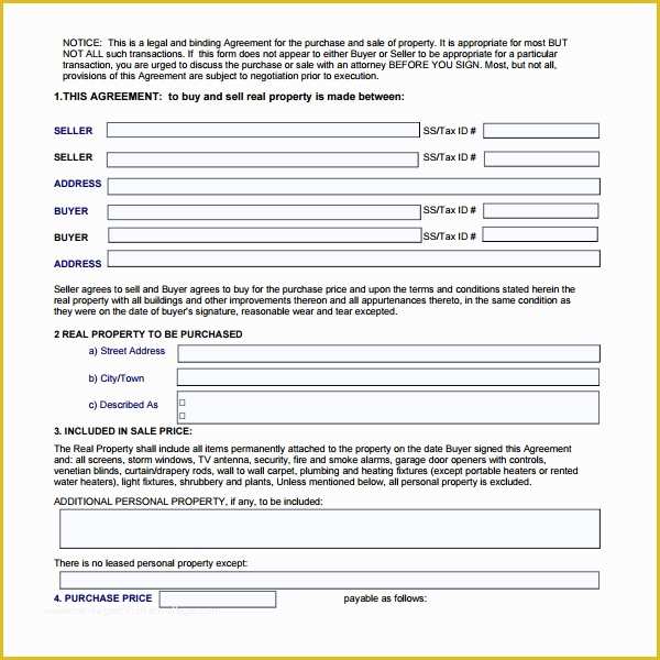 Purchase Agreement Real Estate Template Free Of 14 Sample Real Estate Purchase Agreement Templates