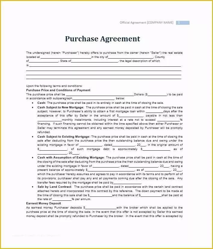 Purchase Agreement Real Estate Template Free Of 37 Simple Purchase Agreement Templates [real Estate Business]