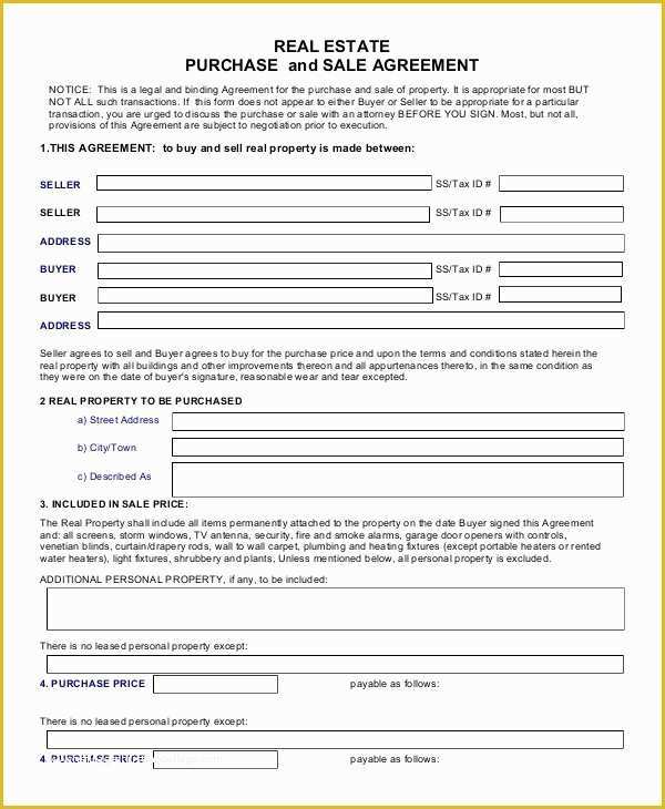 Purchase Agreement Real Estate Template Free Of 9 Sample Real Estate Purchase Agreements