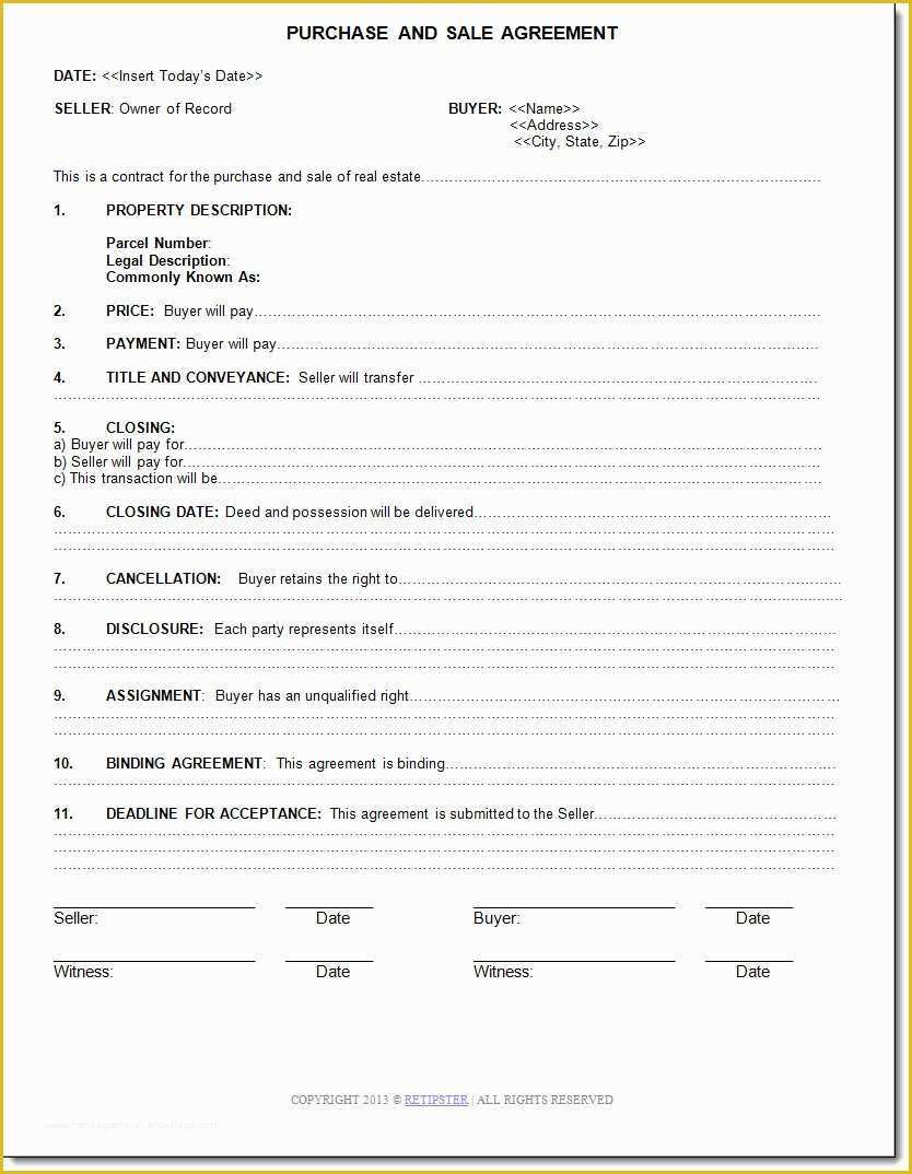 Purchase Agreement Real Estate Template Free Of assignment Agreement form