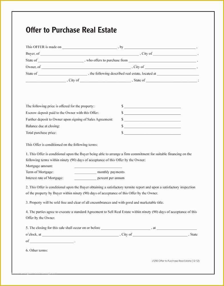 Purchase Agreement Real Estate Template Free Of Fer to Purchase Real Estate forms and Instructions
