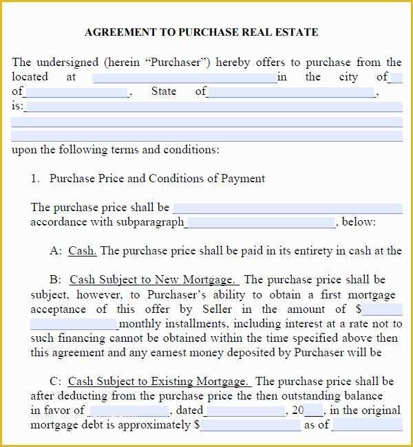 Purchase Agreement Real Estate Template Free Of Real Estate Purchase Agreement 7 Free Pdf Download