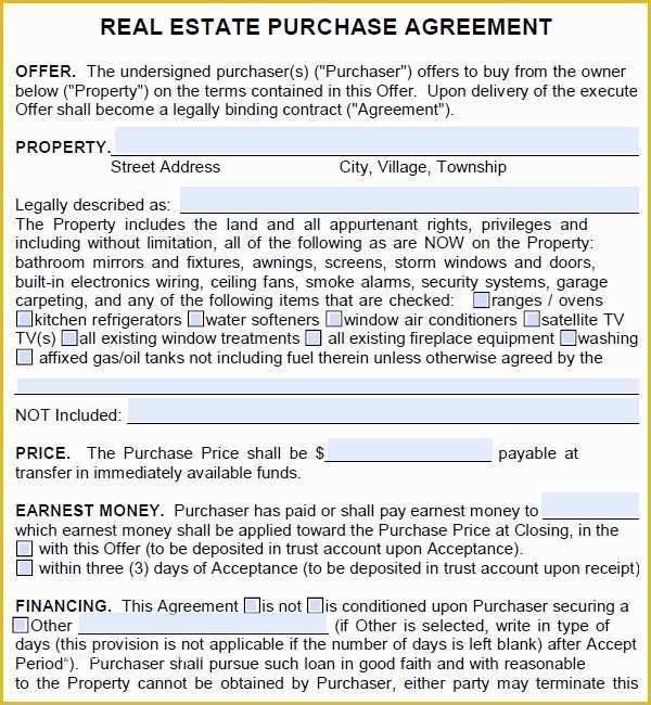 Purchase Agreement Real Estate Template Free Of Real Estate Purchase Agreement 7 Free Pdf Download