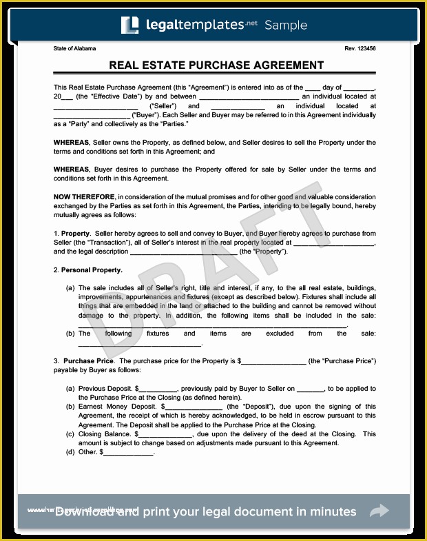 Purchase Agreement Real Estate Template Free Of Real Estate Purchase Agreement