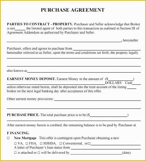 Purchase Agreement Real Estate Template Free Of Real Estate Purchase and Sale Agreement Template Sample