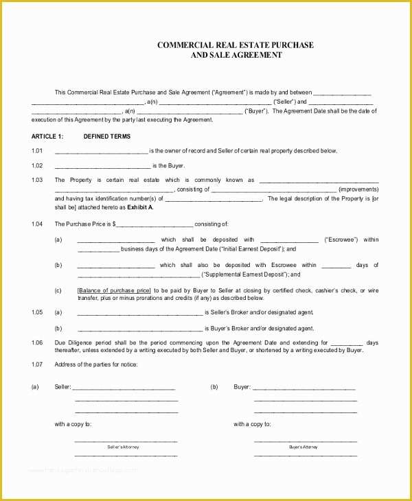 Purchase Agreement Real Estate Template Free Of Sample Real Estate Purchase Agreement form 6 Free