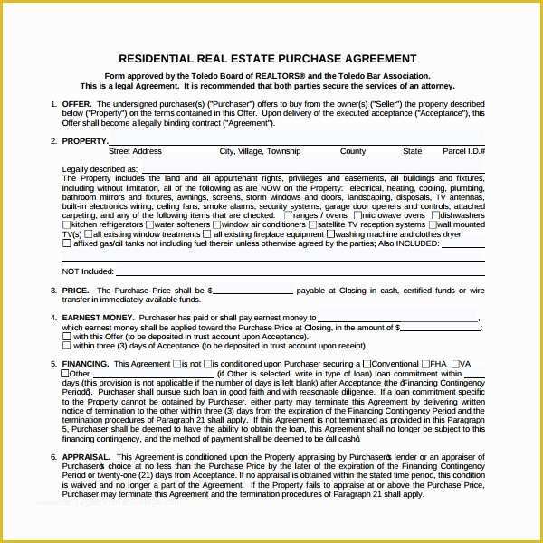 Purchase Agreement Real Estate Template Free Of Sample Real Estate Purchase Agreement Template 7 Free