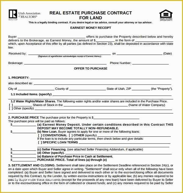 Purchase Agreement Real Estate Template Free Of Sample Real Estate Purchase Agreement Template 7 Free