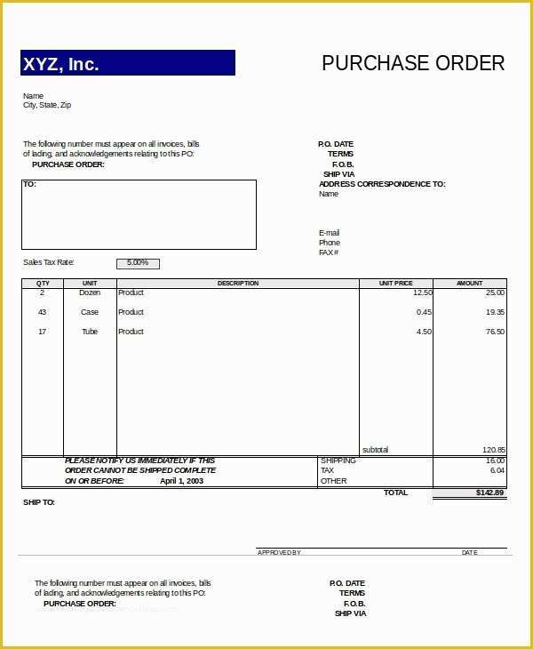 Purchase order Template Free Download Of Purchase order 16 Free Word Excel Pdf Documents