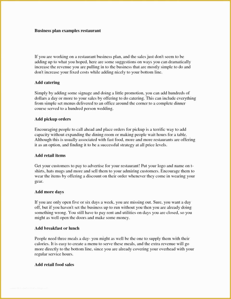 Quick Business Plan Template Free Of Fast Food Business Plan Sample Free Quick Template