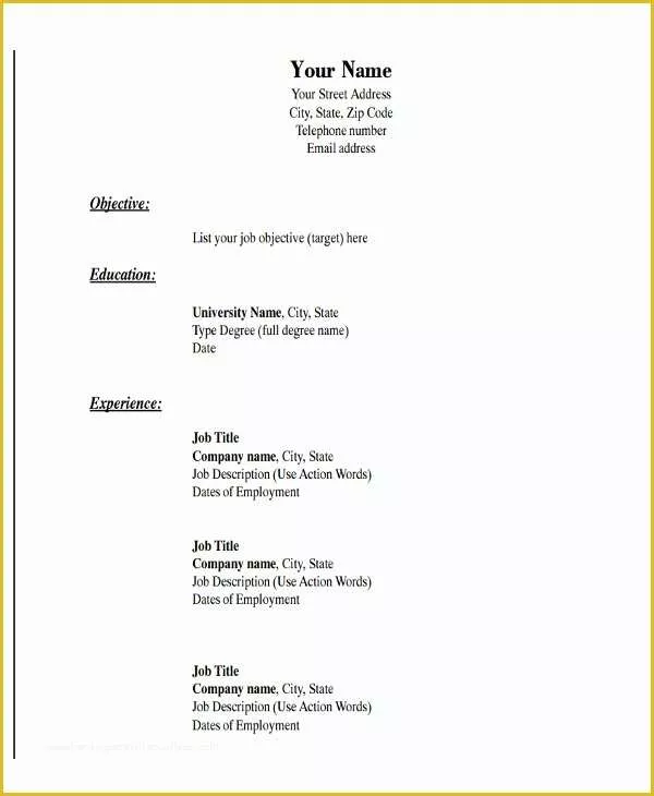 Quick Resume Template Free Of 19 Basic Resume format Templates Pdf Doc