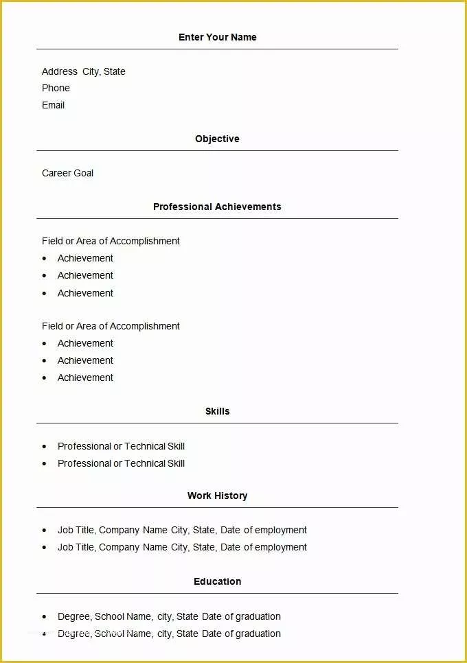 Quick Resume Template Free Of 70 Basic Resume Templates Pdf Doc Psd