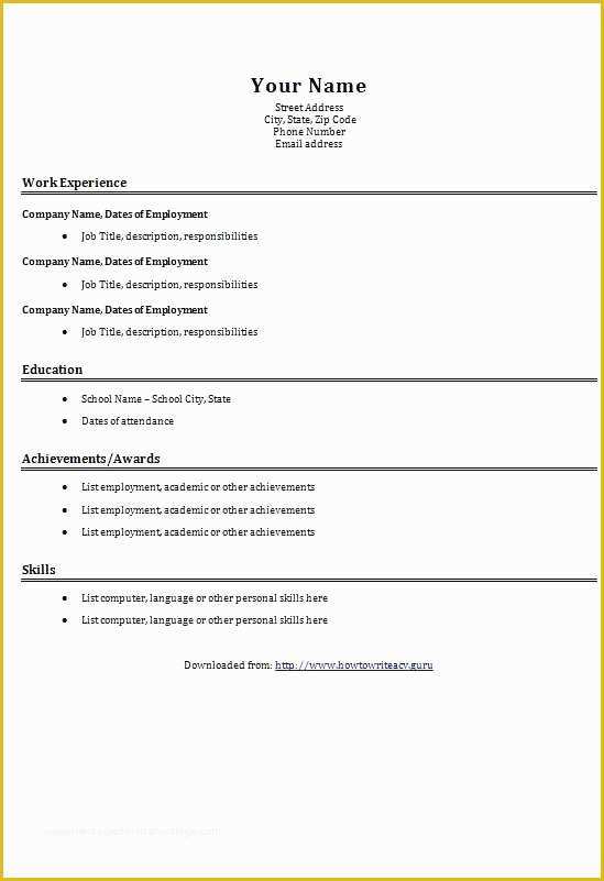 Quick Resume Template Free Of Basic Resume formats Simple Easy Resume Templates Easy