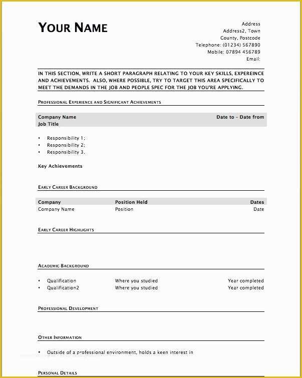 Quick Resume Template Free Of Quick Resume Template Free
