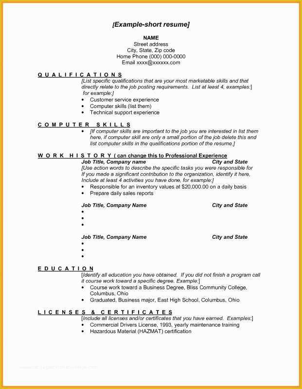 Quick Resume Template Free Of Short Resume Template