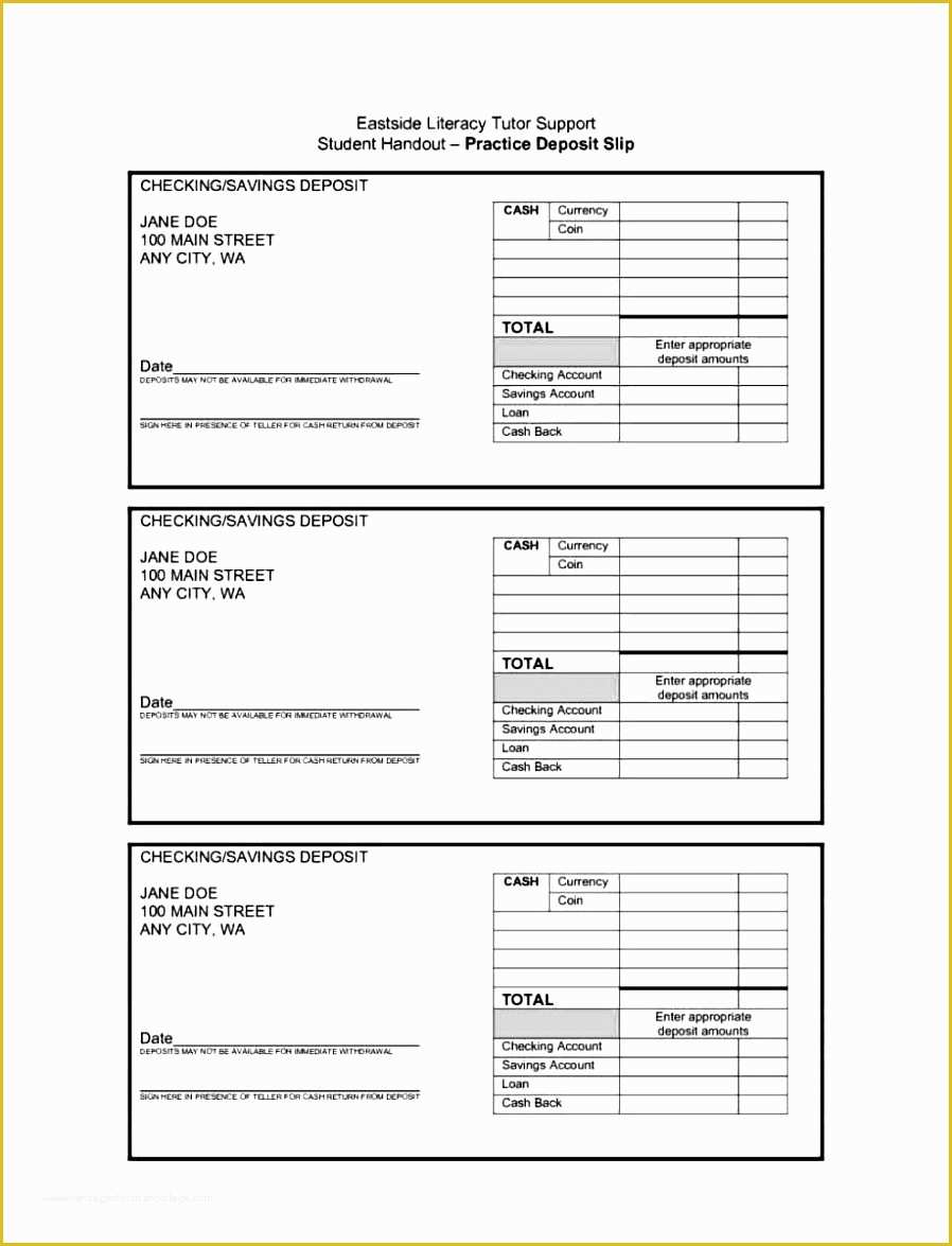 Quickbooks Deposit Slip Template Free Of 7 Excel Deposit Slip Template Exceltemplates