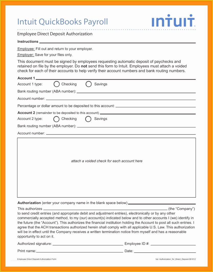 Quickbooks Deposit Slip Template Free Of 7 Intuit Payroll Direct Deposit form