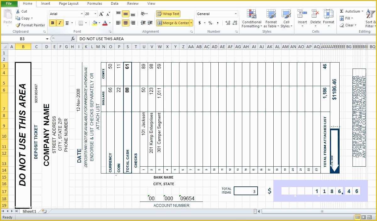 Quickbooks Deposit Slip Template Free Of Bank Deposit Slip Template Excel