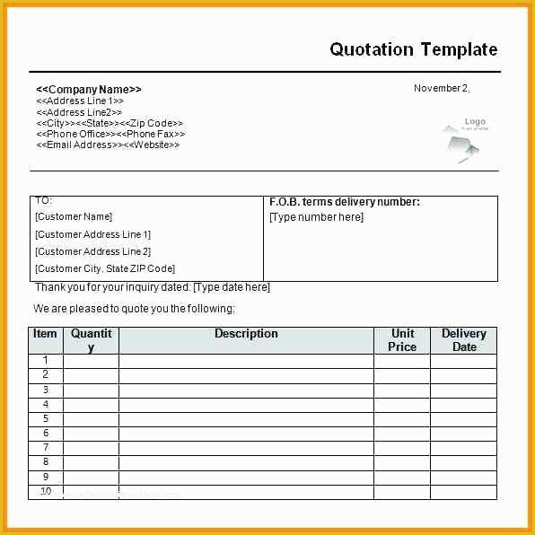 Quotation Template Excel Free Download Of Excel Quotation Template Free format In Download Sheet It