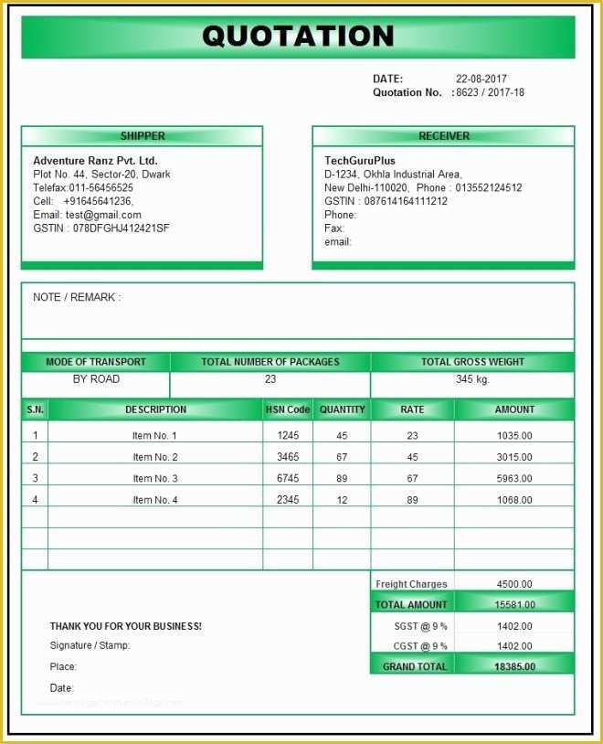 Quotation Template Excel Free Download Of Quotation format In Excel Gst