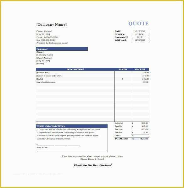 Quotation Template Excel Free Download Of Quotation Templates – 9 Free Word Excel Pdf Documents