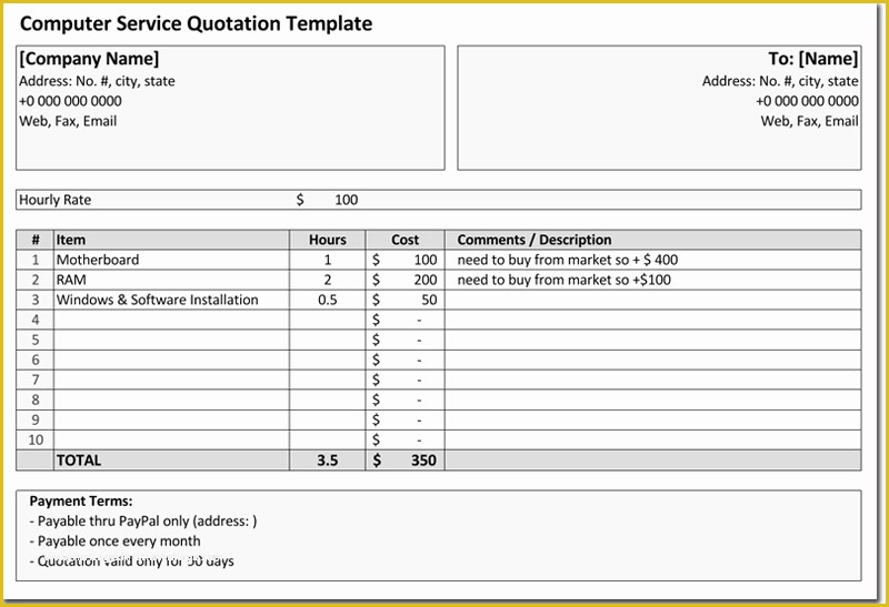 Quotation Template Excel Free Download Of Quotation Templates – Download Free Quotes for Word Excel
