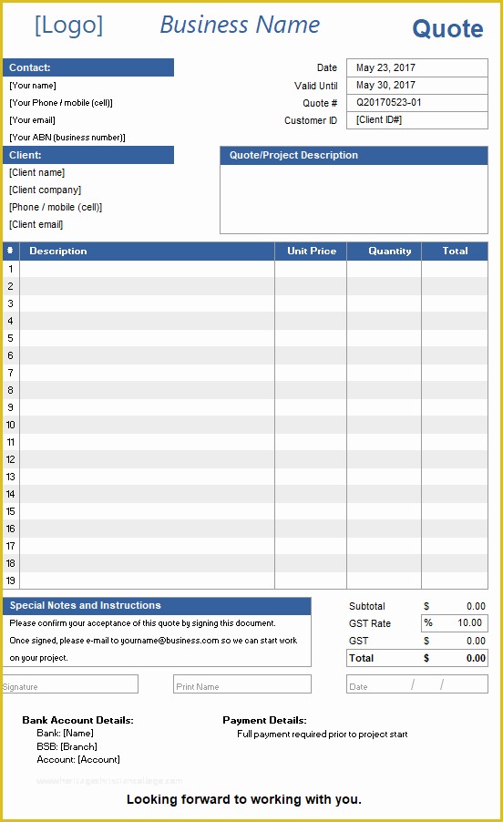 Quotation Template Excel Free Download Of Quote [spreadsheet Template]