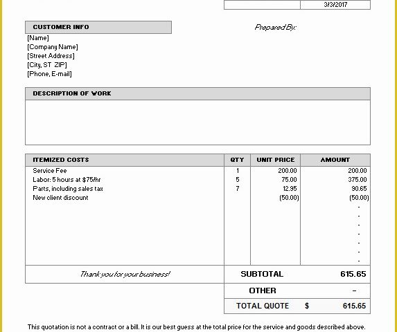 Quotation Template Excel Free Download Of Quote Template