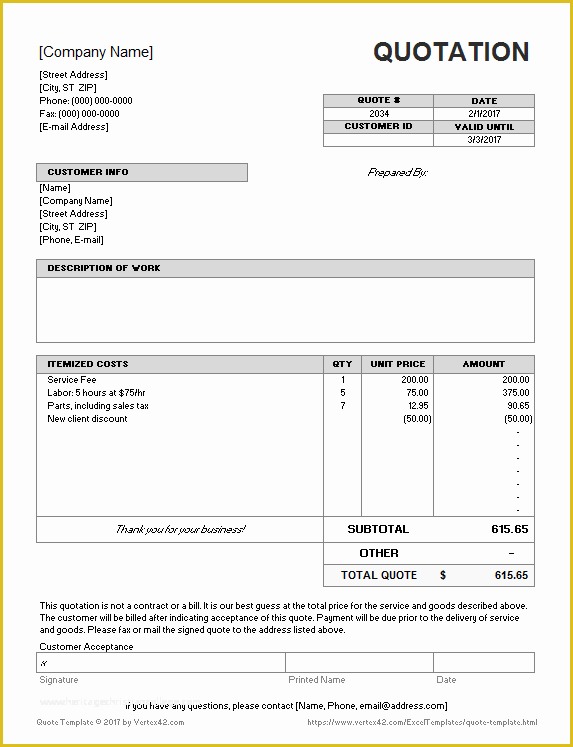 Quotation Template Excel Free Download Of Quote Template