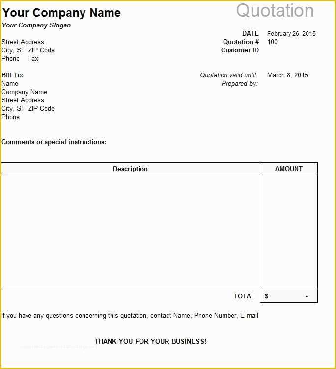 Quotation Template Excel Free Download Of Sample Quotation Template