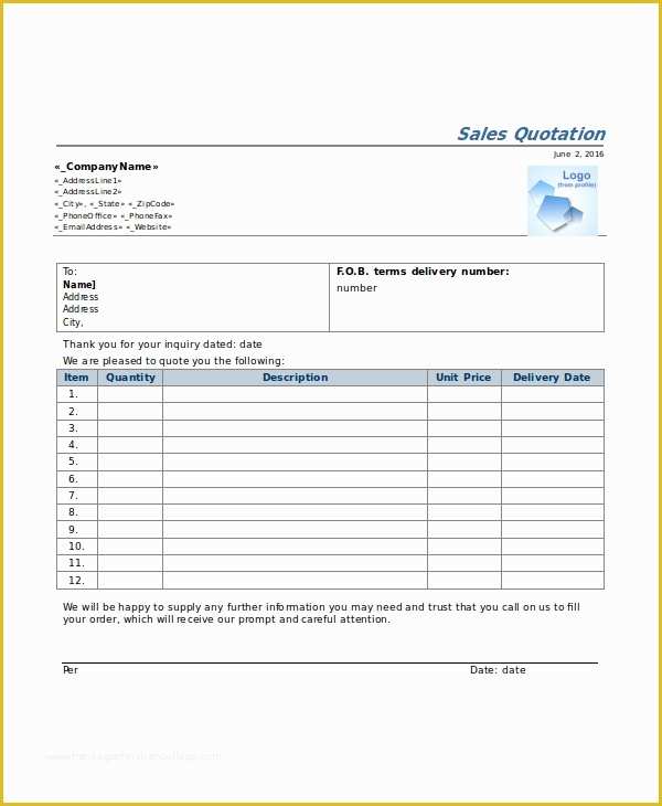 Quotation Template Free Download Of 53 Quotation Templates Pdf Doc Excel