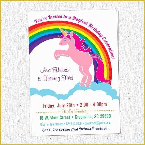Rainbow Wedding Invitation Templates Free Of Printable Unicorn Birthday Party Invitation Rainbow Pink