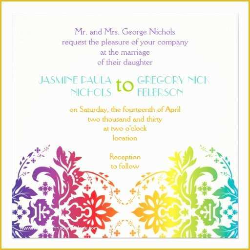 Rainbow Wedding Invitation Templates Free Of Rainbow Colors Damask Wedding 5 25x5 25 Square Paper