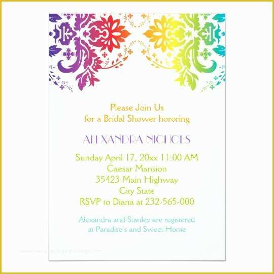 Rainbow Wedding Invitation Templates Free Of Rainbow Colors Damask Wedding Bridal Shower Invitation