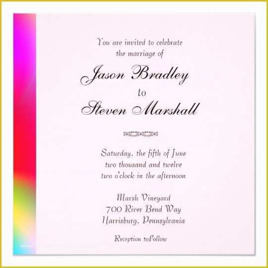 Rainbow Wedding Invitation Templates Free Of Rainbow Colors Gay Wedding Invitation