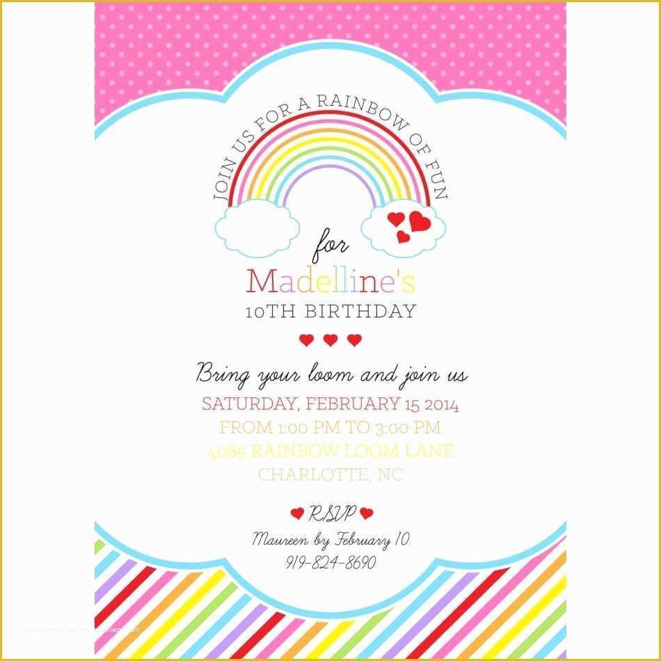 Rainbow Wedding Invitation Templates Free Of Rainbow Loom Birthday Party Printable Invitation