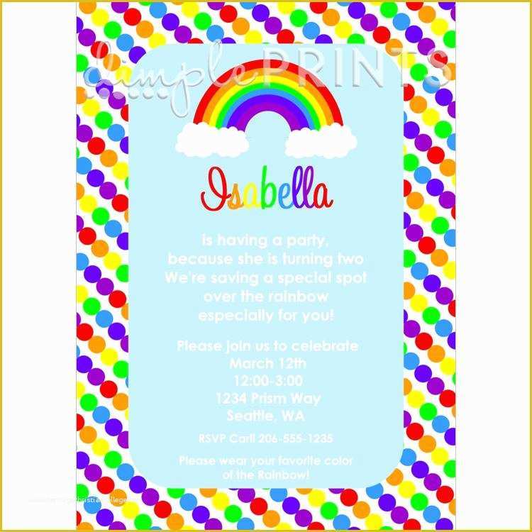 Rainbow Wedding Invitation Templates Free Of Rainbow Printable Birthday Invitation Dimple Prints Shop