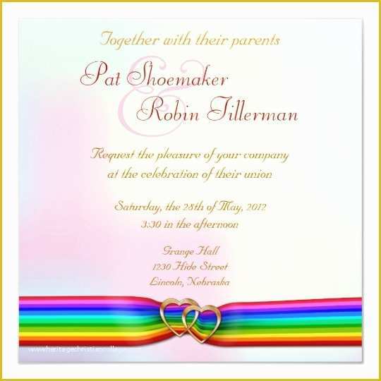 Rainbow Wedding Invitation Templates Free Of Rainbow Ribbon Double Hearts Wedding Invitation 2