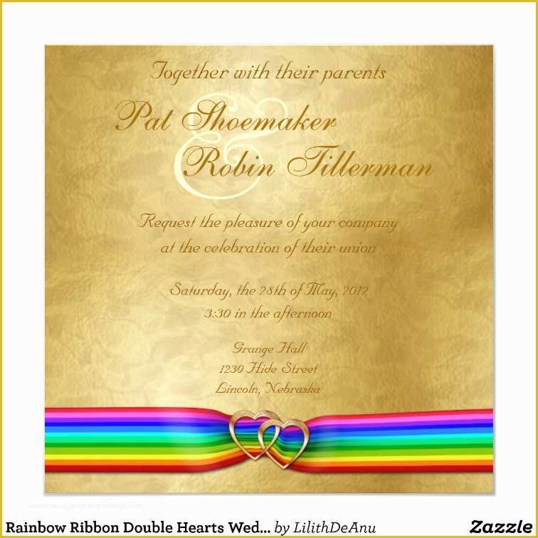Rainbow Wedding Invitation Templates Free Of Rainbow Ribbon Double Hearts Wedding Invitation 6
