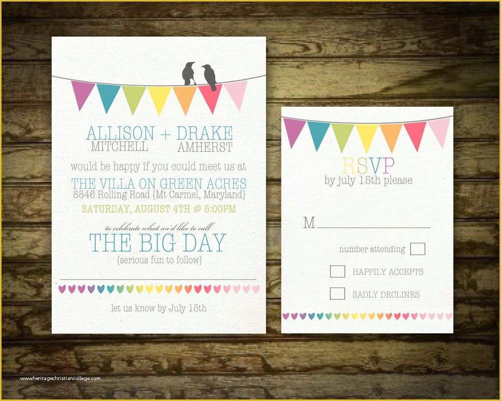 Rainbow Wedding Invitation Templates Free Of Rustic Wedding Invitation Printable Set Rainbow Wedding