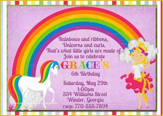 Rainbow Wedding Invitation Templates Free Of Unicorn Rainbow Birthday Invitation Digital File