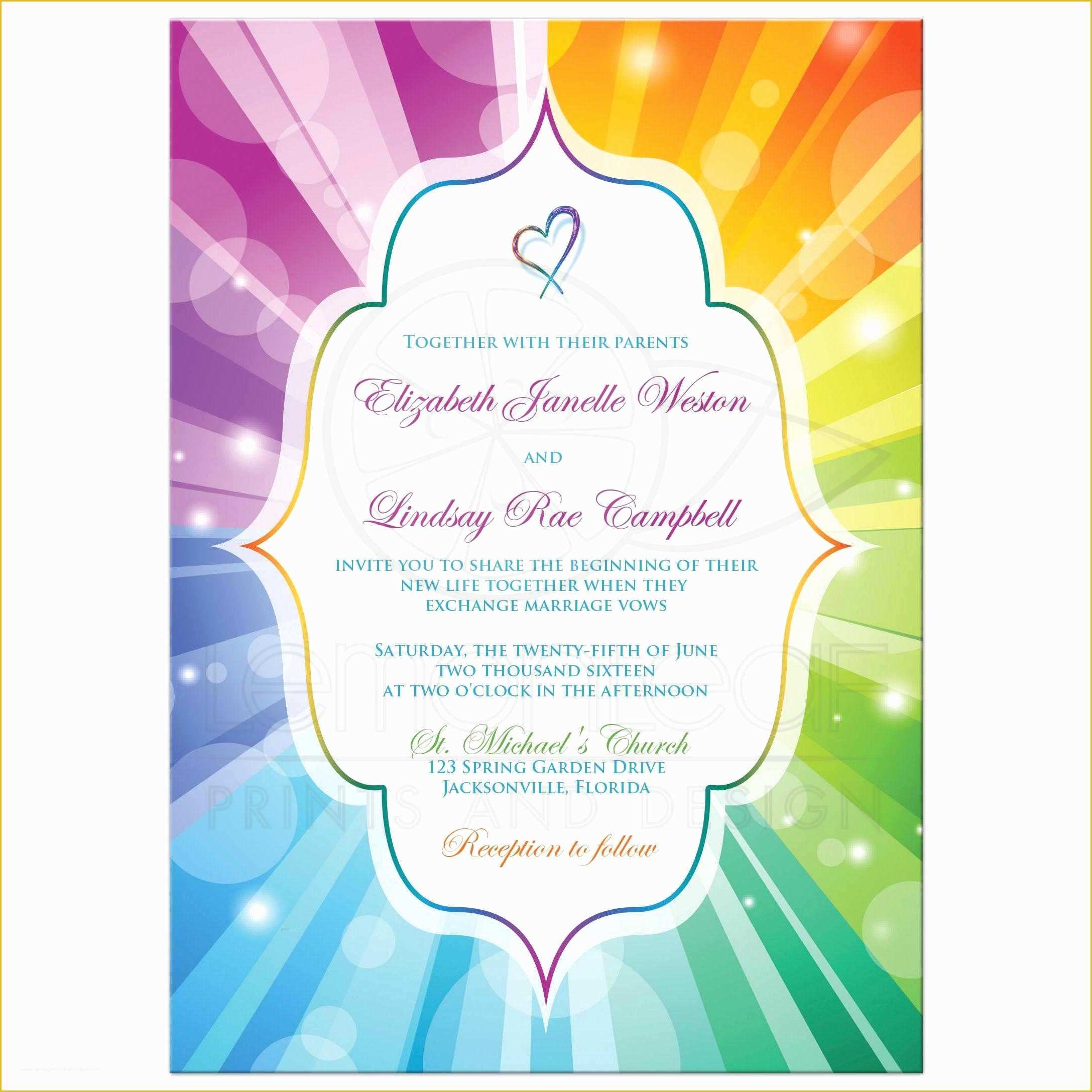 Rainbow Wedding Invitation Templates Free Of Wedding Invitation Rainbow Colors Striped Sunbursts