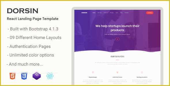 React Website Template Free Of Dorsin React Landing Page Template by themesbrand