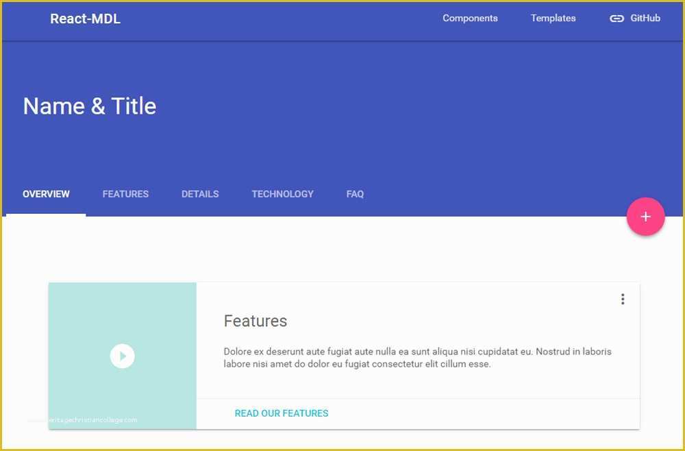 React Website Template Free Of React Mdl Merges React with Material Design Lite Hongkiat