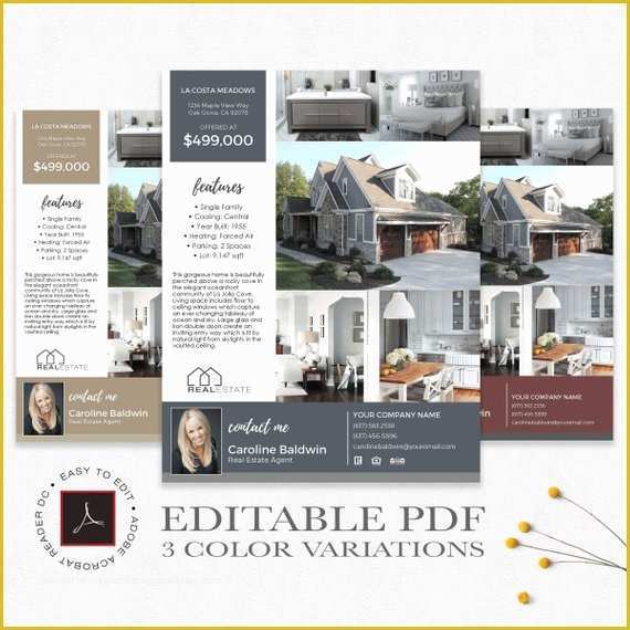 Real Estate Flyer Template Free Pdf Download Of Real Estate Flyer Template Editable Pdf 3 Color Variations