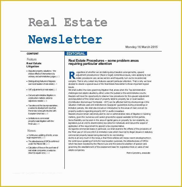 Real Estate Newsletter Templates Free Download Of 9 Real Estate Newsletter Template Psd Pdf Documents